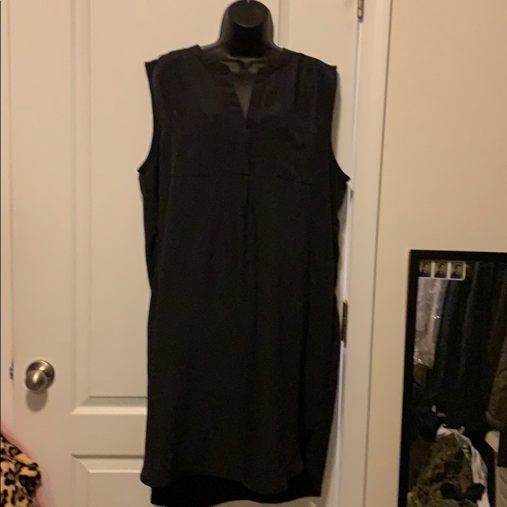 Black satin shirt dress with belt